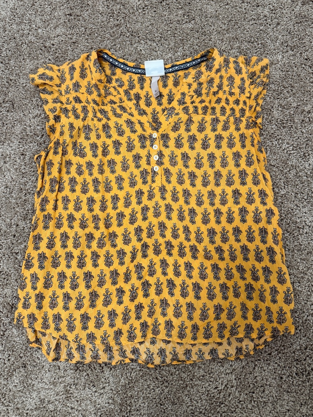 Yellow Floral-Print Short Sleeve Blouse
